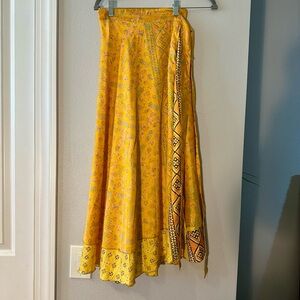 Yellow Floral Wrap Skirt silk